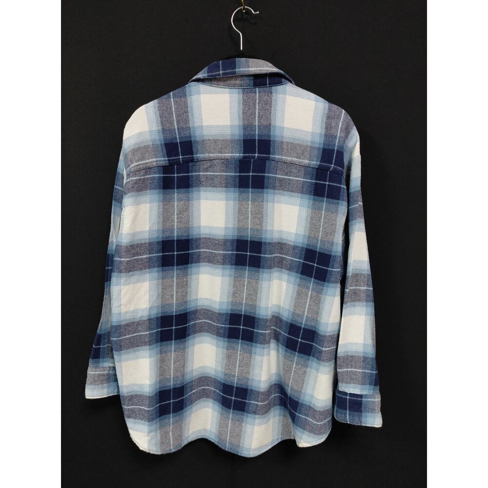 OLD NAVY Shirt The Boyfriend Plaid Blue Long Sleeve Woven Women Size L PETITE - Picture 2 of 7